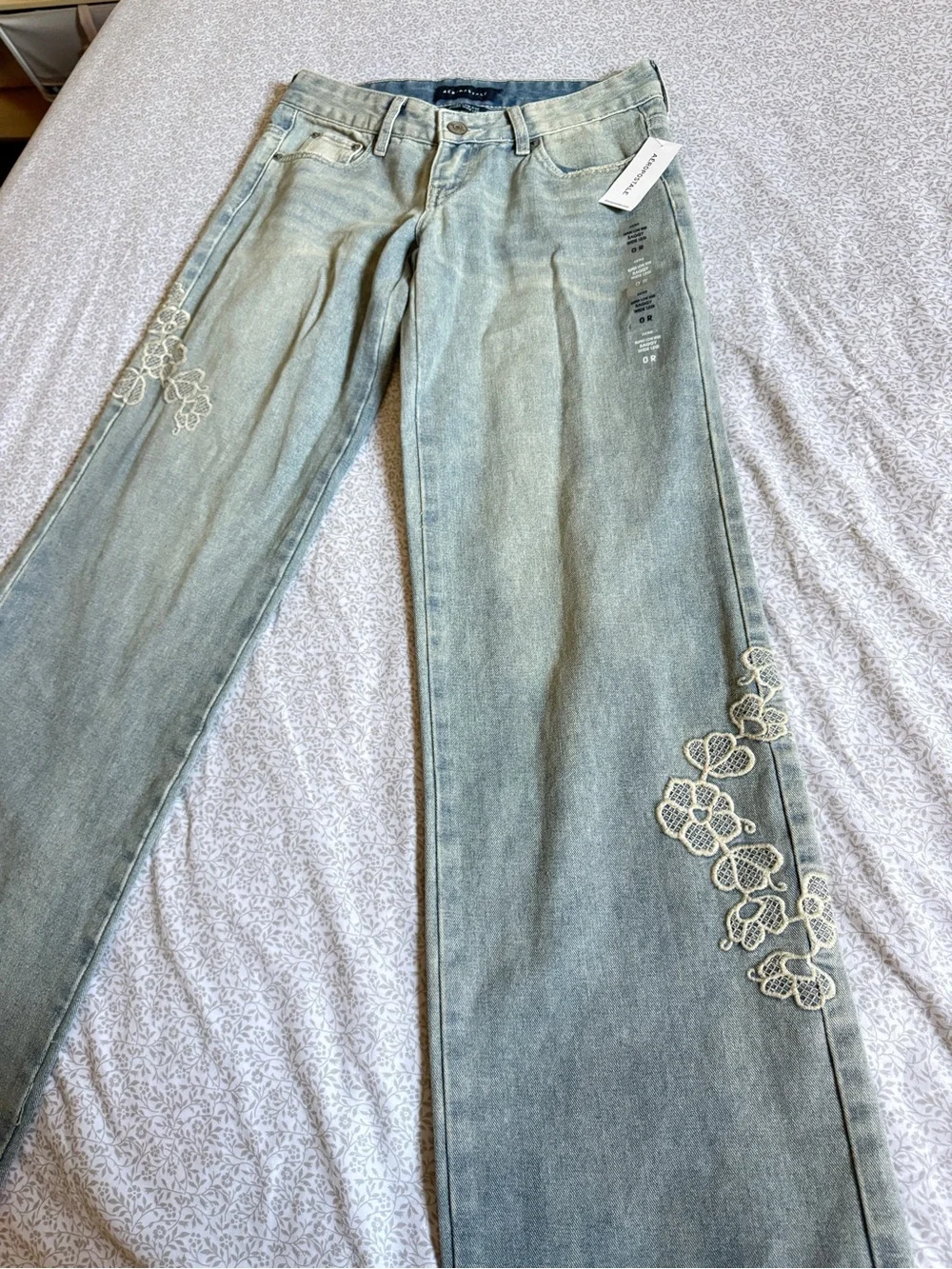 Aeropostale Light Wash Embroidered Flare Jeans